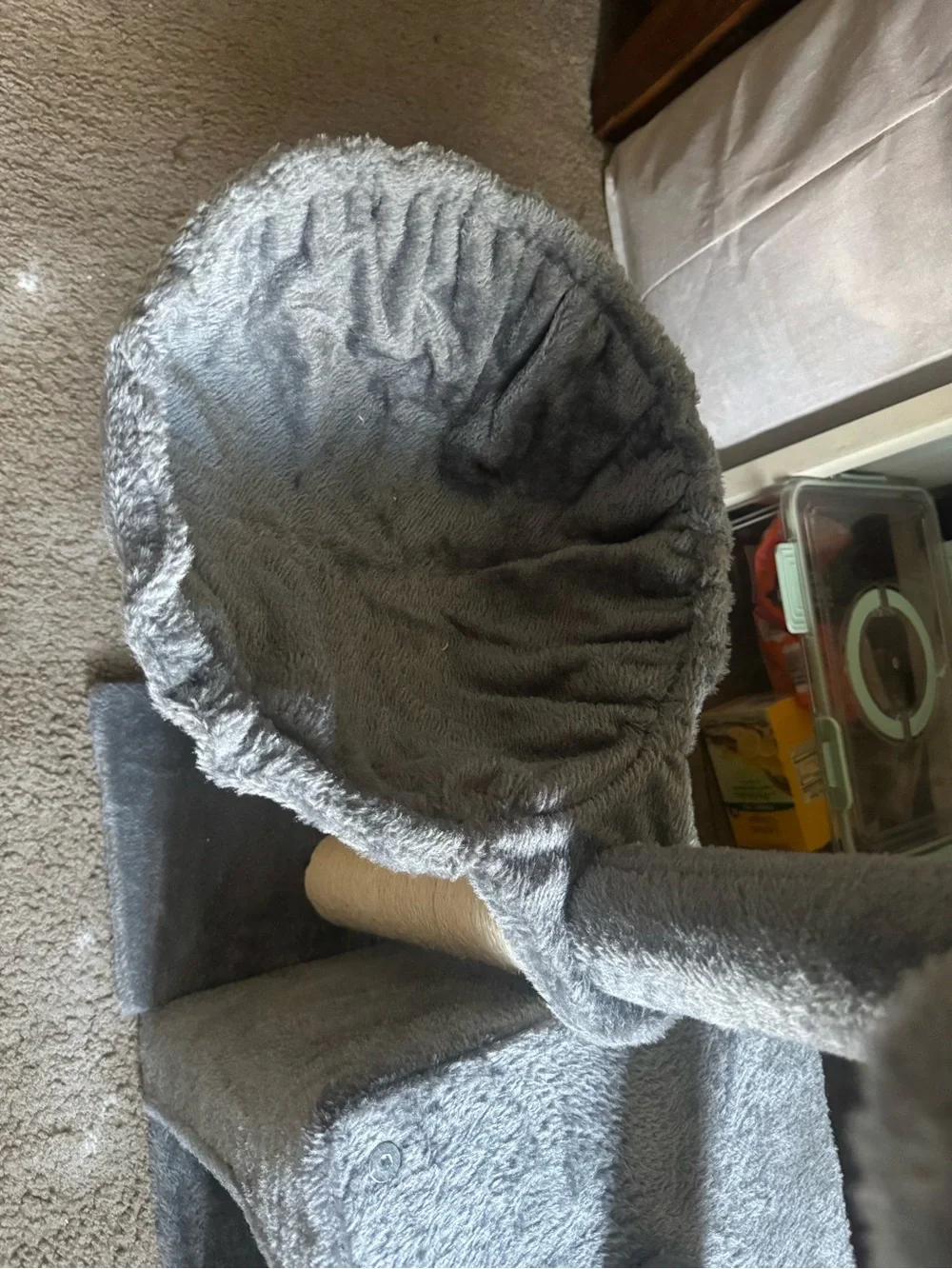 Plush Gray Cat Tree Basket Perch